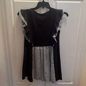 Strut & Bolt Navy Dress Trimmed in Blue/White Detailing Fluttered Sleeve Small